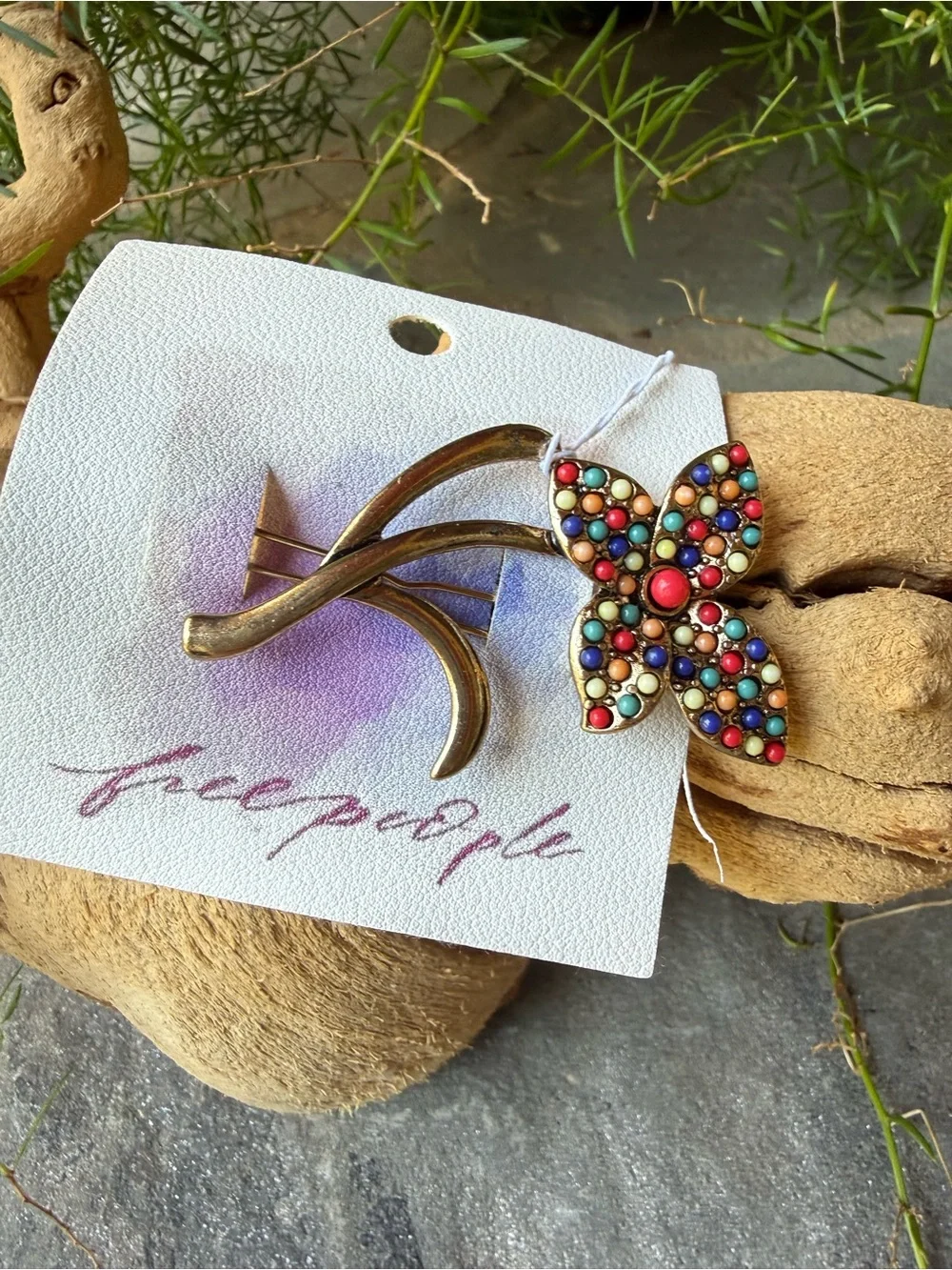 New🌟Free People Multicolor Beaded Butterfly Hair Clip